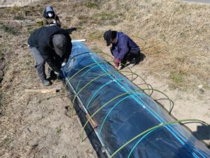 苗用トンネル作り③ 外側骨組